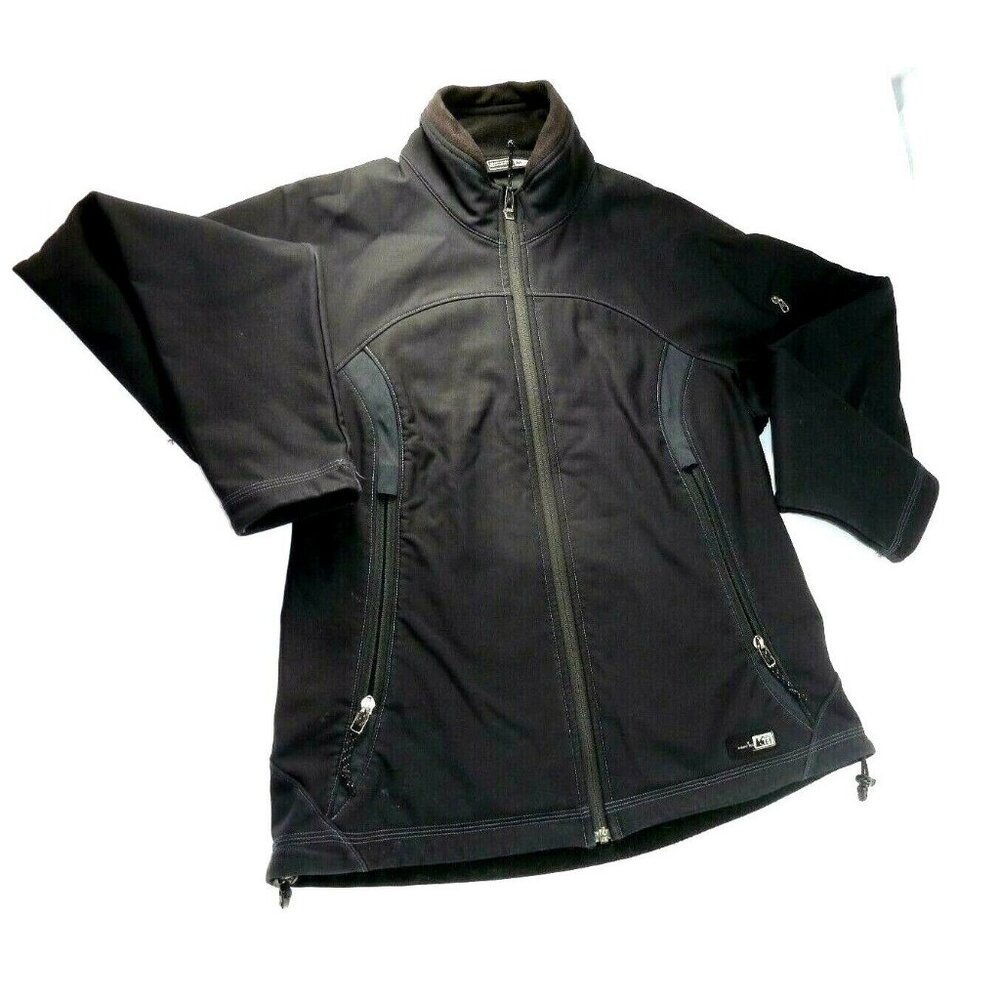 REI Black Soft Shell Jacket Full Zip Winter Coat Zip Pockets Womens  Medium
